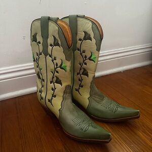 Green and Cream Heeled Boots